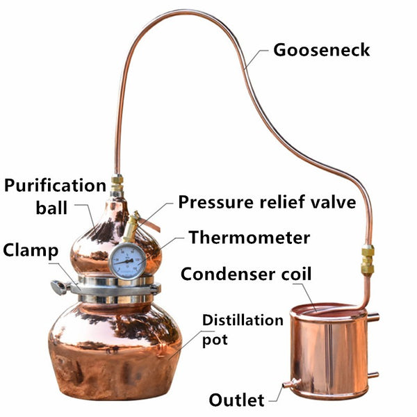 Copper Still Moonshine Distiller Essential Oil Extraction 5L Alcohol Distiller