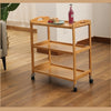 Solid Wood 3 Tier Shelf Serving Table with Wheels Bar Cart Kitchen Storage Cart