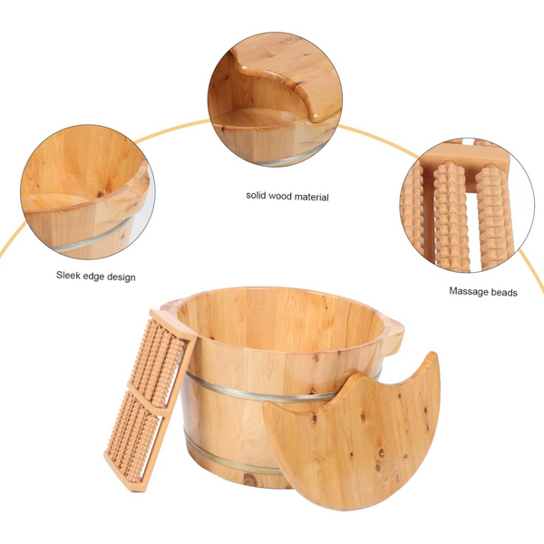 Wooden Foot Bucket Foot Basin with Lid Foot Massagers Soaking Basin Pedicure Tub