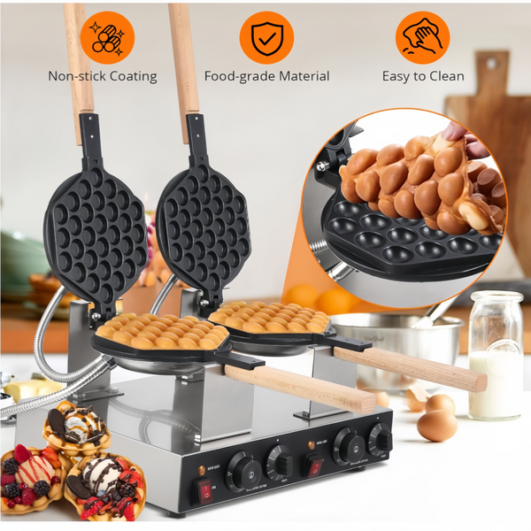 Commercial Electric Bubble Egg Cake Maker Oven Waffle Pan Kitchen Baker Machine