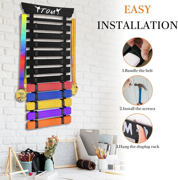 12 Karate Belt Display Rack Medal Hangers Wood Taekwondo Belt Display Holder AU