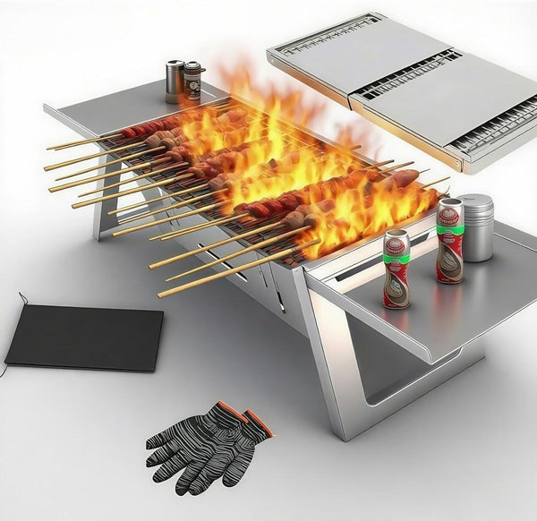 Foldable Small Charcoal Grill Stainless Steel BBQ Grill for Camping Picnic Beach