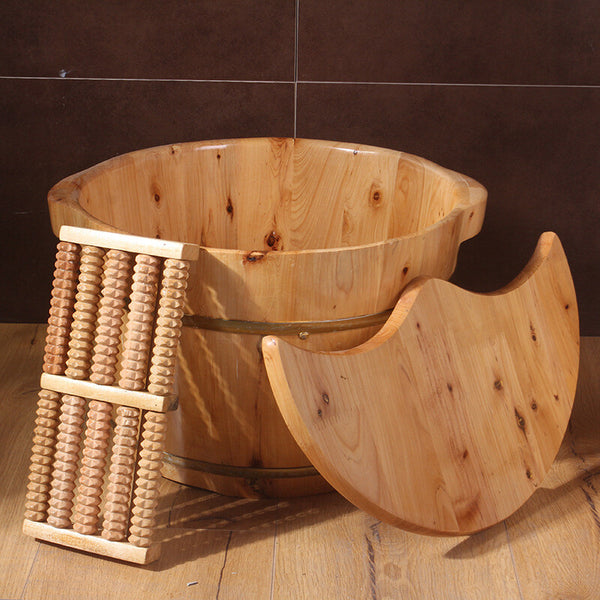 Wooden Foot Bucket Foot Basin with Lid Foot Massagers Soaking Basin Pedicure Tub