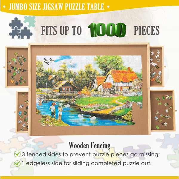 4-Drawer Puzzle Table Board 1000Pcs Wooden Puzzle Organizer Promote Parenthood