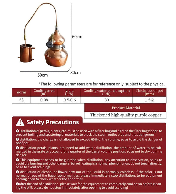 Copper Still Moonshine Distiller Essential Oil Extraction 5L Alcohol Distiller