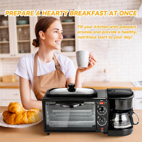 3-in-1 Breakfast Station Includes Coffee Maker Non-Stick Griddle Toaster Oven