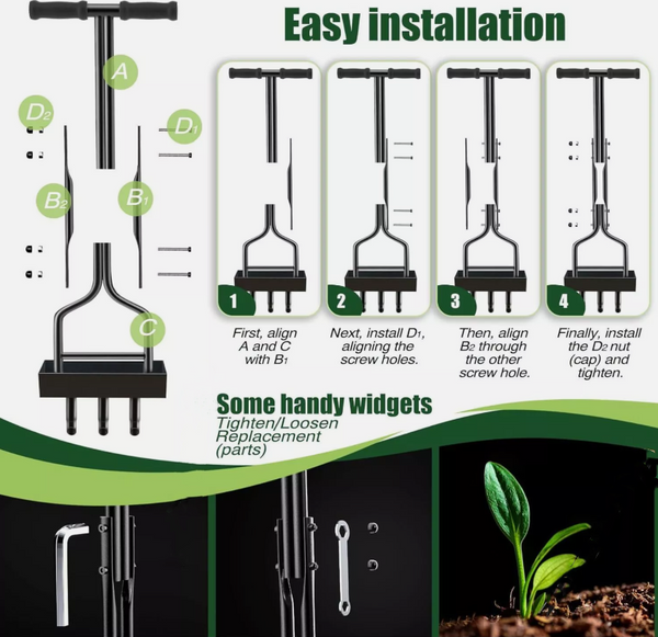 Manual Lawn Aerator Coring w/ Soil Track Tray &3 Core Portable Core Aerator Tool