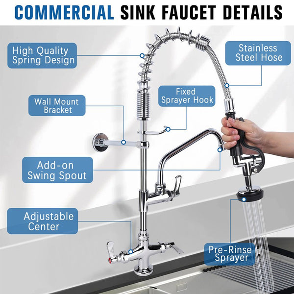 47" Commercial Pre-Rinse Sprayer High Pressure Washing Kitchen Sink Faucet AU