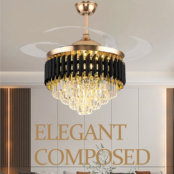 Crystal Chandelier with Fan Remote Control Dimmable 6-Speed 42" Ceiling Fan Lamp