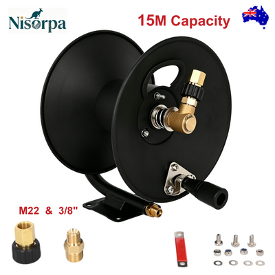 15m High Pressure Hose Reel Manual Crank Steel Reel with M22 3/8'' Fitting AU