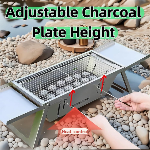 Foldable Small Charcoal Grill Stainless Steel BBQ Grill for Camping Picnic Beach