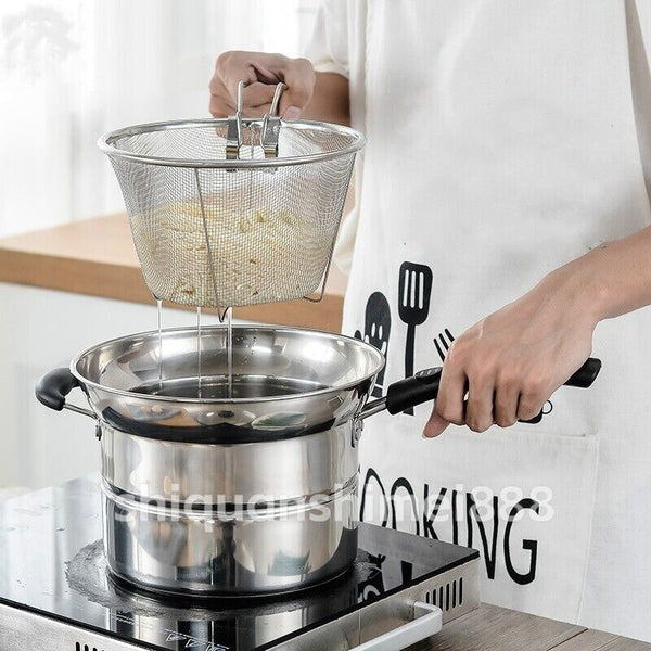 Pasta Noodle Cooking Pot Stainless Steel Fryer Steamer Pot Chip Frying Basket