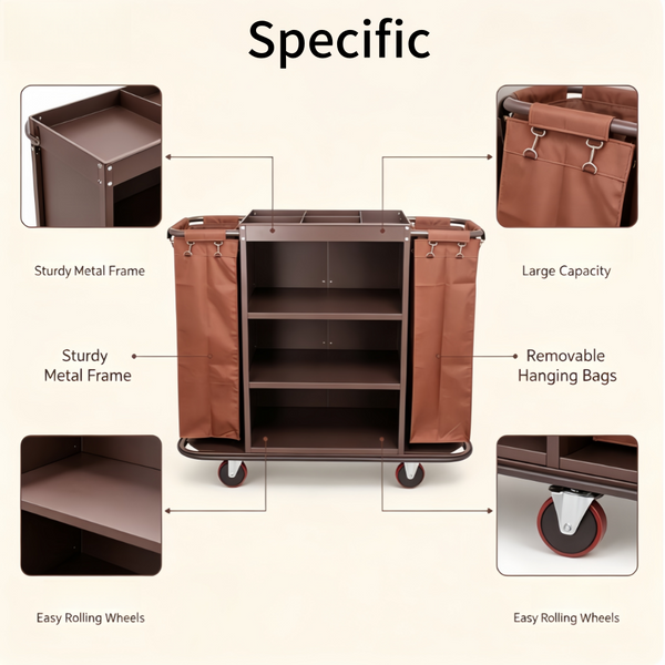 Hotel Commercial Housekeeping Cart  Laundry Trolley with Wheels Large Linen Bag