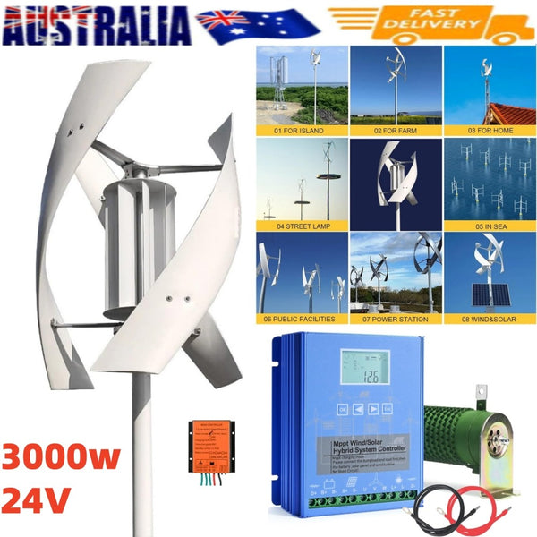 3KW Vertical Axis Wind Turbine Generator with MPPT Controller Power Inverter AU