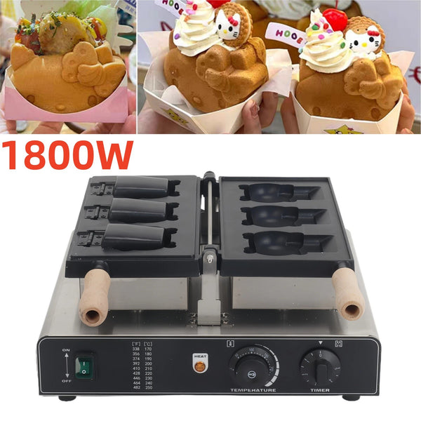 Kitten Shaped Waffle Maker Open Mouth Ice Cream Maker Taiyaki Machine AUPLUG