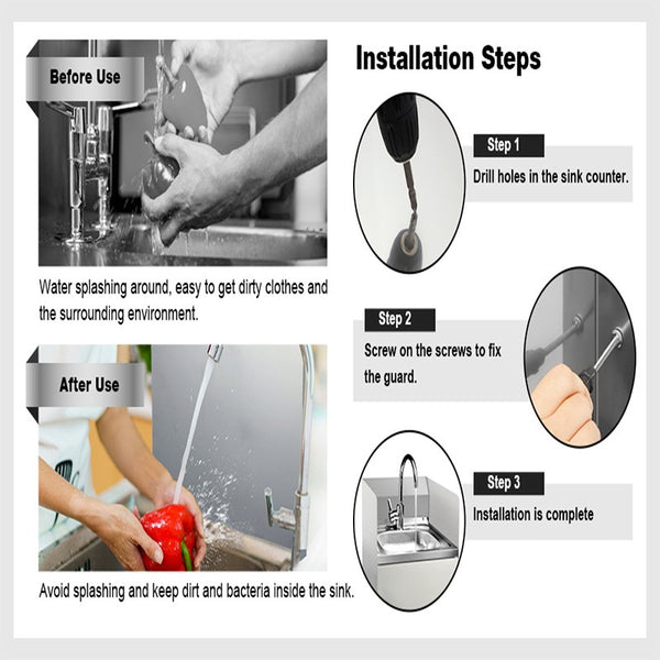 Kitchen Sink Splash Guard Kit for Kitchen Bathroom Waterproof Wall Mounted Guard