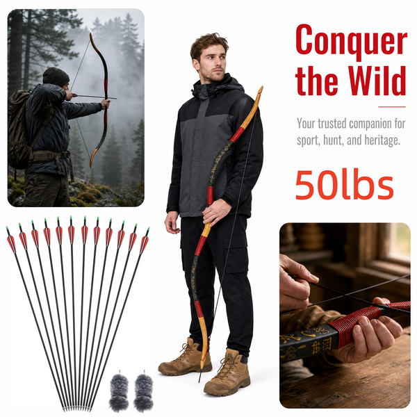 50lbs Recurve Bow and Arrow Set Traditional 50'' Archery Recurve Bow Hunting