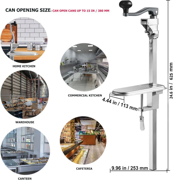 Commercial Can Opener Heavy Duty Manual Table Can Opener with Plated Steel Base