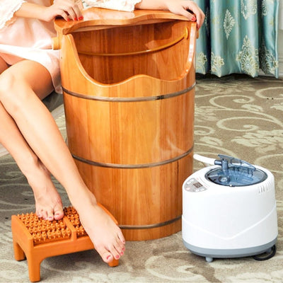 Foot Bucket With Steam Machine Wooden Basin for Soaking Tub W/Massager and Lid