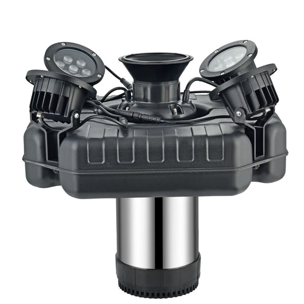 Stainless Steel Pond Fountain Aerator 4 RGB Lights Fountain Pump Pond Lake Pool
