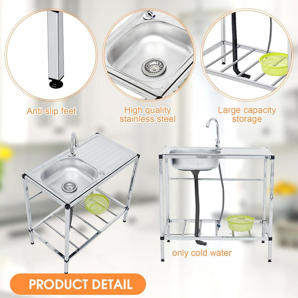 Portable Camping Kitchen Sink Single Bowl Sink Freestanding 31 x 17 x 30 Inch