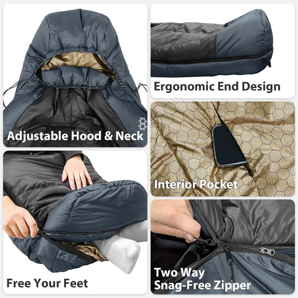 Outdoor Mummy Sleeping Bag Camping Hiking Thermal Warm w/ Compression Stuff
