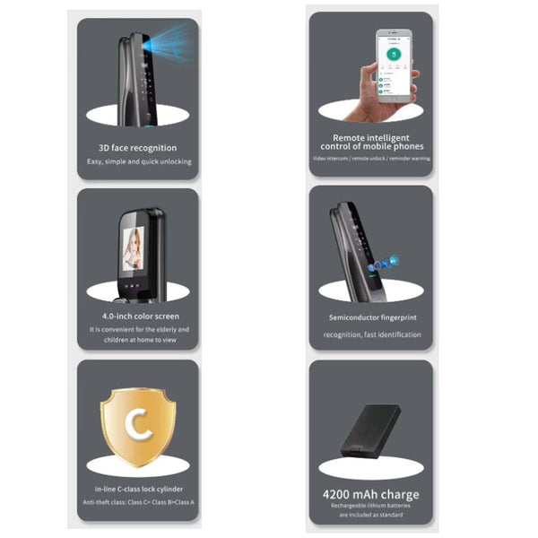 Smart Door Lock 3D Face Recognition w/ Video Doorbell Camera WiFi Fingerprint