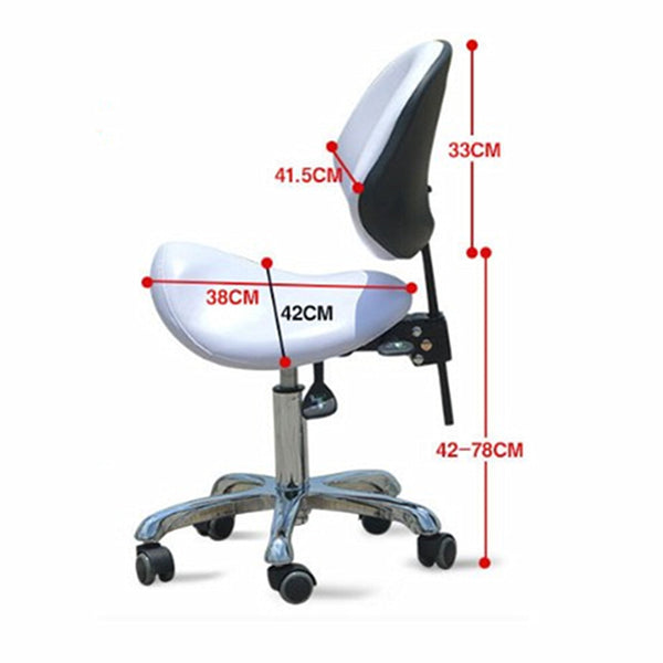 Saddle Stool Rolling Chair Saddle Chair w/ Back Support Dentist Salon Spa Chair