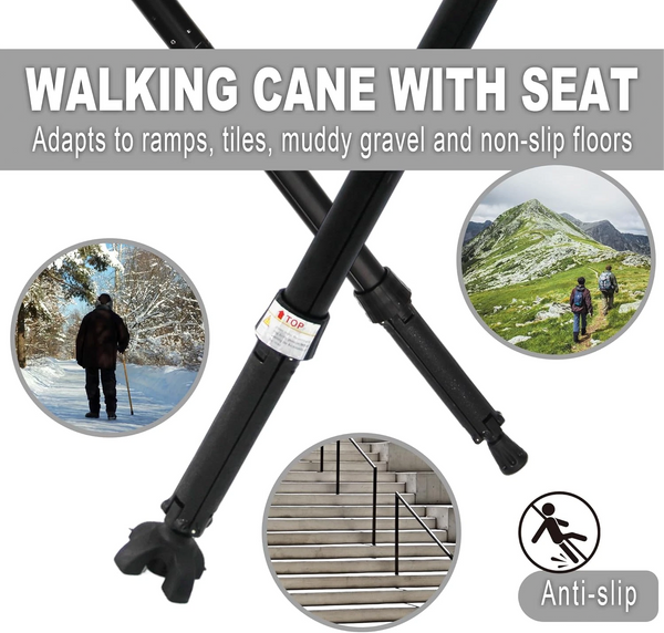 Hiking Trekking Poles Walking Stick With Seat Anti Shock Adjustable Camping Cane