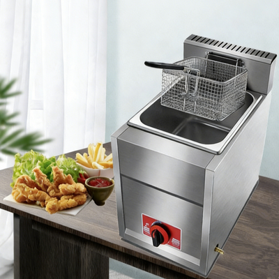 16L /8.2L Commercial LPG Gas Fryer w/Fryer Basket Deep Single Tank Frying Tool