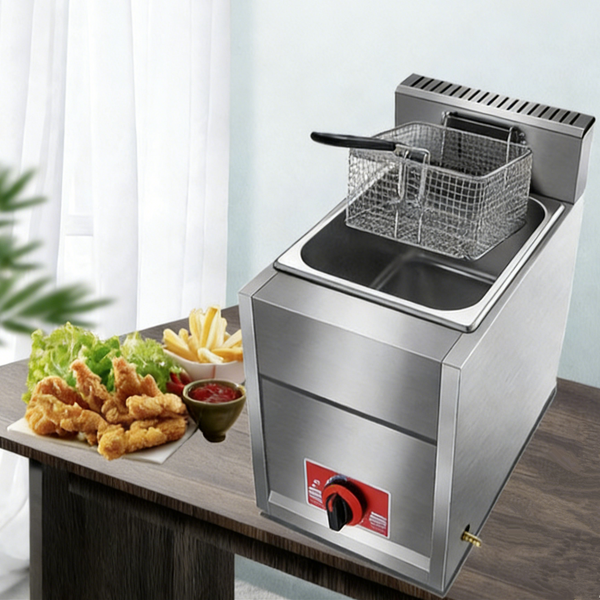 16L /8.2L Commercial LPG Gas Fryer w/Fryer Basket Deep Single Tank Frying Tool