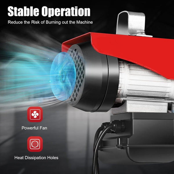 800kg Electric Hoist Winch 10m/min Electric Lift with Remote Control  Rope Tool