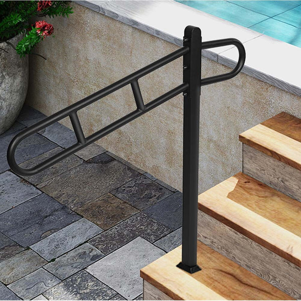 Stair Handrail Railings 1 to 4 Steps Black Metal Adjustable Safety Hand Rail Kit
