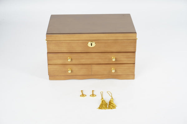 3Tier Wooden Jewelry Box Storage Cabinet Organizer For Necklaces Earrings w/Lock