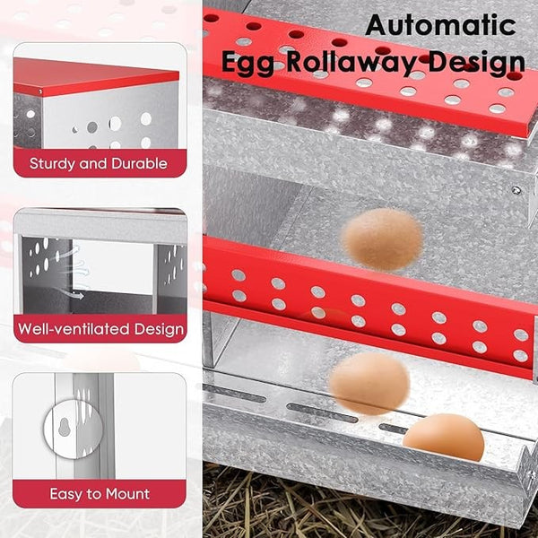 6 Hole Chicken Hen Coop Hutch Inside Outside Roll Away Lay Egg Nesting Box Metal