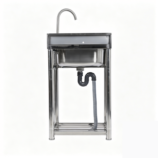 Stainless Steel Commercial Kitchen Sink Free Standing w/ Cold&Hot Water Faucet