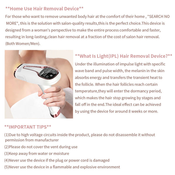 Permanent Hair Removal IPL Laser Ice Point 999,999 Flashes Painless Epilator