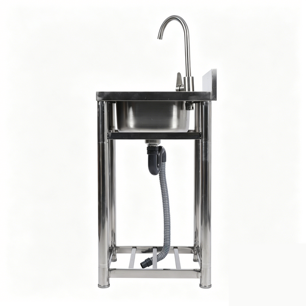 Stainless Steel Commercial Kitchen Sink Free Standing w/ Cold&Hot Water Faucet