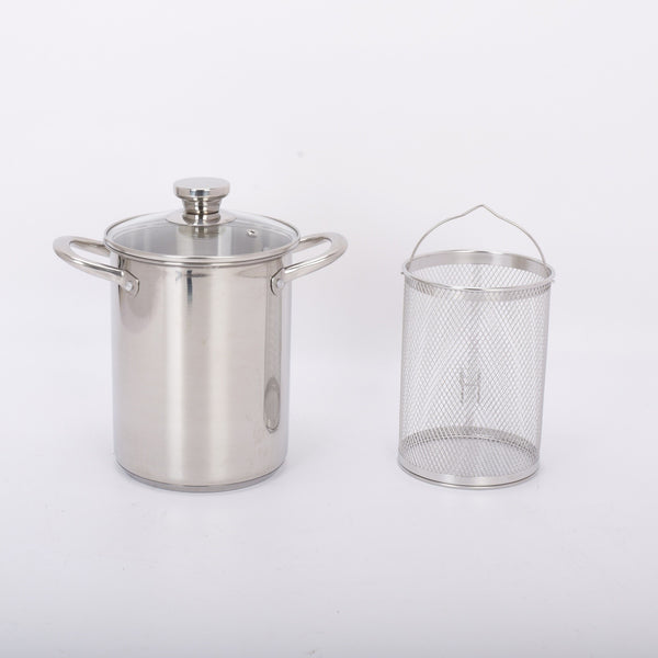 4L Kitchen Stainless Steel Deep Fryer Pot with Mesh Basket & Lid All Stovetops