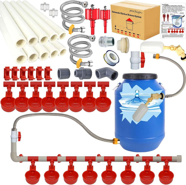 Auto Chicken Waterer System Chick Duck Watering Feeder PVC Pipelines 8 Cups AU