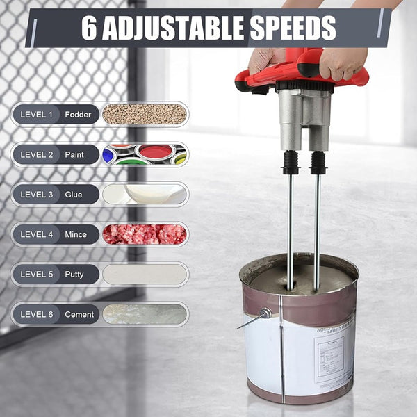 6 Speed Electric Cement Mixer Paint Concrete Mortar Mixing Drill Double Paddle