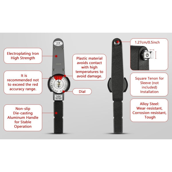 Dial Indicator Precision TLB Torque Wrench Cursor Spanner Wrench 1/2"  0-100N.m