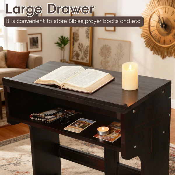 Wood Prayer Bench Stool Kneeler with Shelf and Cushion Church Prayer Table Chair
