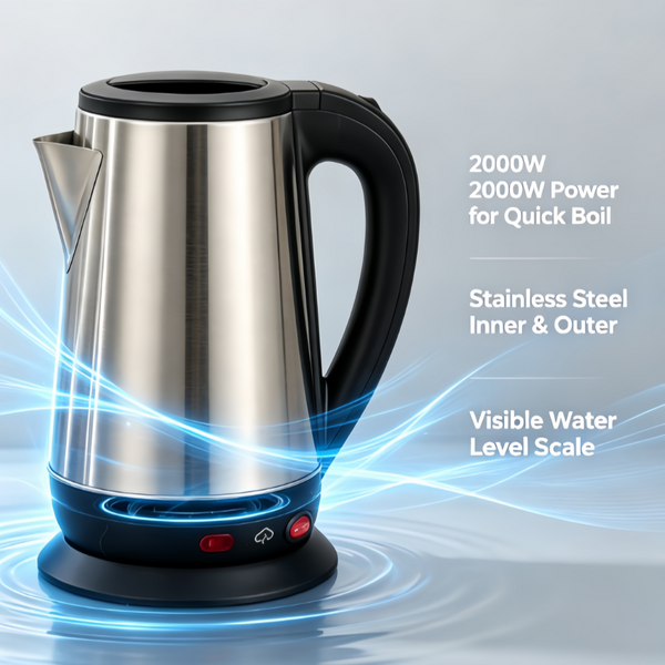 2000W Stainless Steel Electric Kettle With Filter Fast Boil Auto OFF 1L+2.3L