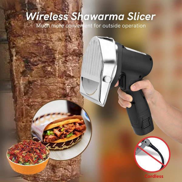 80W Electric Cordless Kebab Meat Slicer Doner Shawarma Gyros Cutting 2 Battery