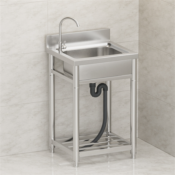 Stainless Steel Commercial Kitchen Sink Free Standing w/ Cold&Hot Water Faucet