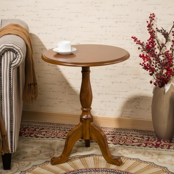 Wooden Side Table Round End 50cm Bedside Table Vintage Coffee Table Nightstand