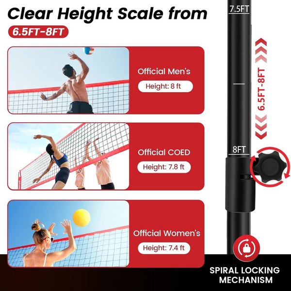 Adjustable Volleyball Practice Net w/ Sturdy Steel Frame Carry Bag 6.5-8FT AU