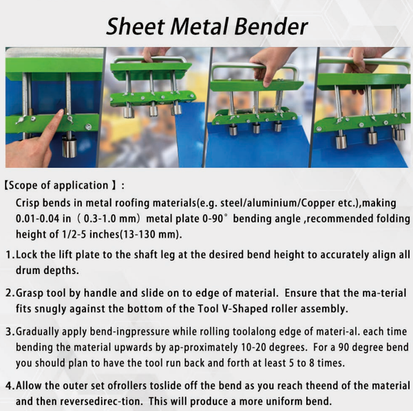 Three-Station Edge Roller Bender 0-90° Bending Angle Bending Metal Roofing Tool