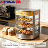 3-Tier Commercial Food Warmer Display 30-80℃ Hot Dog Pizza Showcase Cabinet 800W